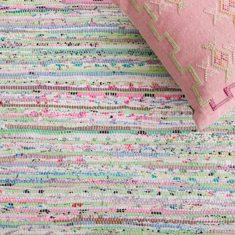 Tapis vert clair / multicolore tissé à plat à la main Fales, Rectangle 2 pi x 3 pi