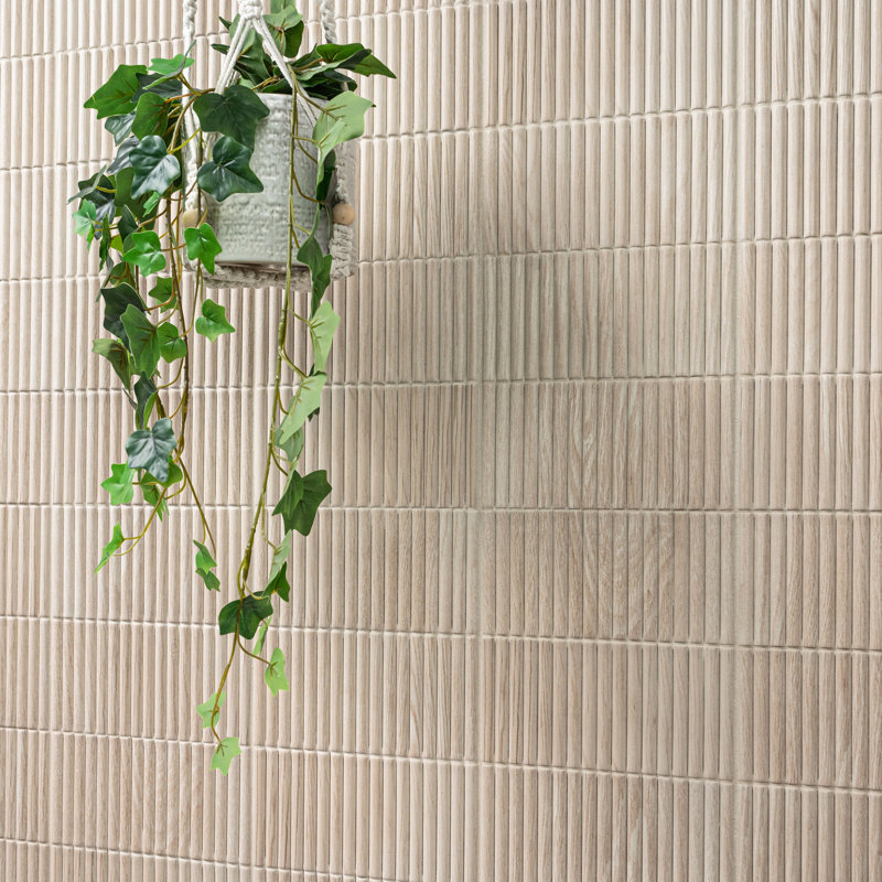 Carrelage mural Serata Harmona Dunewood 11,4 cm x 22,9 cm, en porcelaine mat imitation bois cannelé, Dunewood