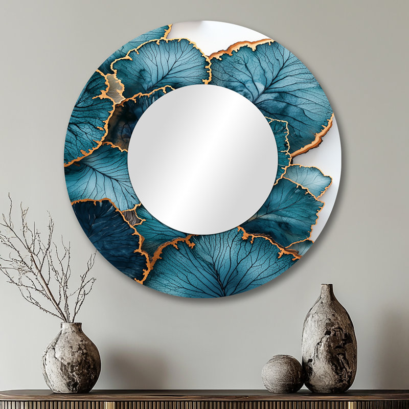 Agate River Of Leaves Wood Slide I - Art mural miroir floral - imprimé sur métal, 29 po x 29 po
