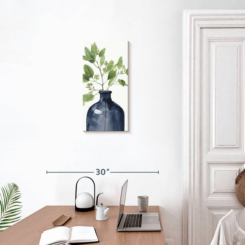 Mixed Greenery I Navy, 24" H x 12" W