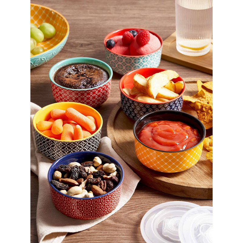 Ensemble de ramequins colorés 6 oz avec couvercle DOWAN, 6 pièces
