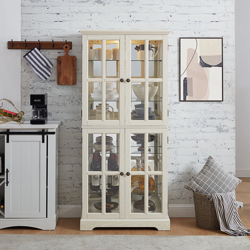 Vitrine Curio avec portes en verre, ampoule E26 incluse, Blanc