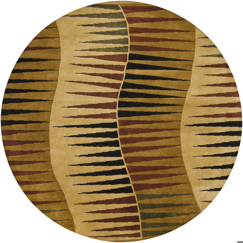 Aadi Geometric Hand-Knotted Wool Tan/Red/Black Area Rug, Round 7'9"