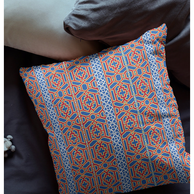  Housse de coussin carré et insert, Bleu/rouge, H 26 po x l 26 po, Fermeture éclair