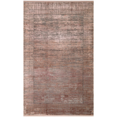 Tapis luxueux tissé à la machine, 6,6 x 9,5 pieds, beige et rouge tuile | 100% viscose / acrylique, hauteur de poils de 0,3 po, 2 000 000 points de fil | Facile à nettoyer avec l'aspirateur et le détachant, parfait pour le décor du salon et de la chambre à coucher
