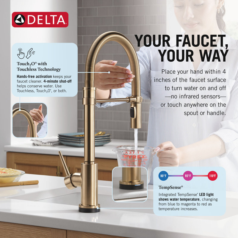 Touch2O Technology Kitchen Faucet with Touchless Technology, Champagne Bronze