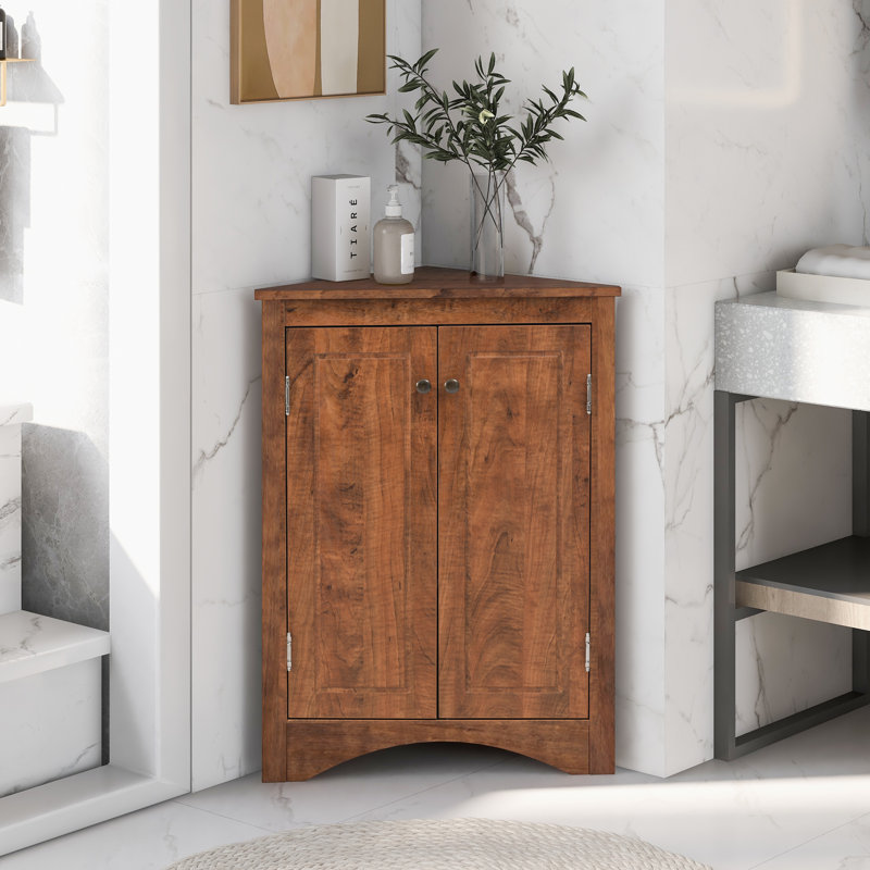 Floor Storage Cabinet, Brown Triangle Bathroom Storage Cabinet With Adjustable Shelves, Freestanding Floor Cabinet For Home Kitchen
