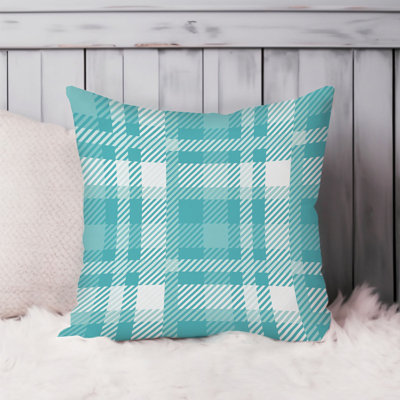 Abstract Teal Turquoise Plaid Pattern IX Patterns Pillow Cover