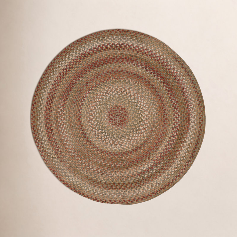 Michal Gladys Braided Striped Red/Brown/Green Area Rug, Round 8'6"