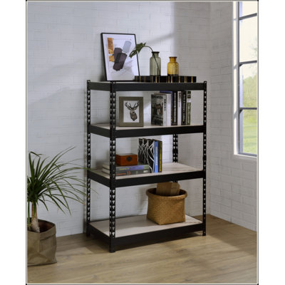 Industrial Rectangular Bookcase, 4-Tier With Adjustable Shelves, Sturdy Metal Open Frame, Composite Wood & MDF Build, For Books/Décor Storage