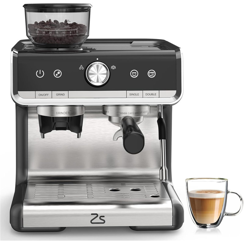 Semi-Automatic Espresso Machine with Built-In Grinder and Milk Frother, 20 Bar Pump for Home Baristas