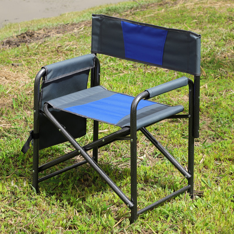 Chaise d'extérieur portative avec rembourrage et poche latérale - siège rembourré bleu / gris