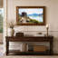 Tableau sur toile représentant un chalet alpin surplombant un lac turquoise et des montagnes-739444159
