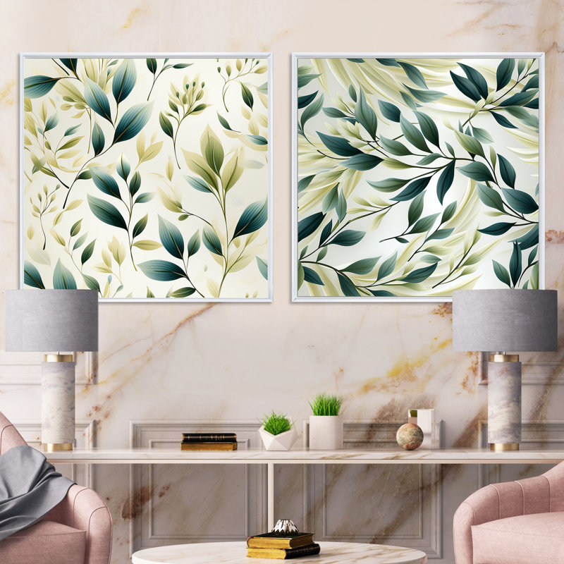 Alpena - Ensemble de 2 collages carrés floral et botanique, H 16 po x l 33 po, Cadre flottant blanc