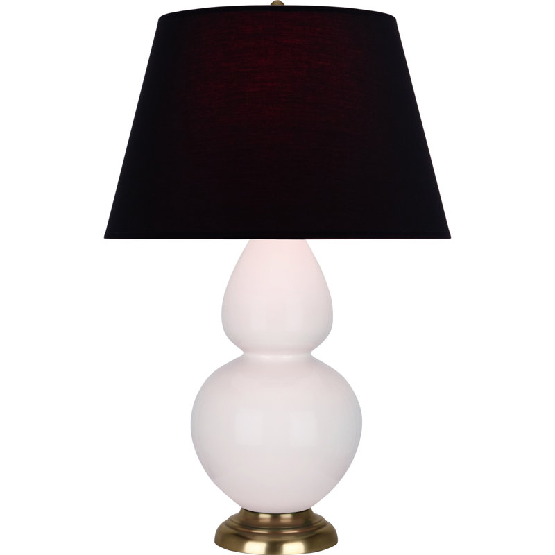 Lampe de table double gourde en céramique, Thé vert / taupe, Rose glacé à l'eau de rose / argent antique, Laiton