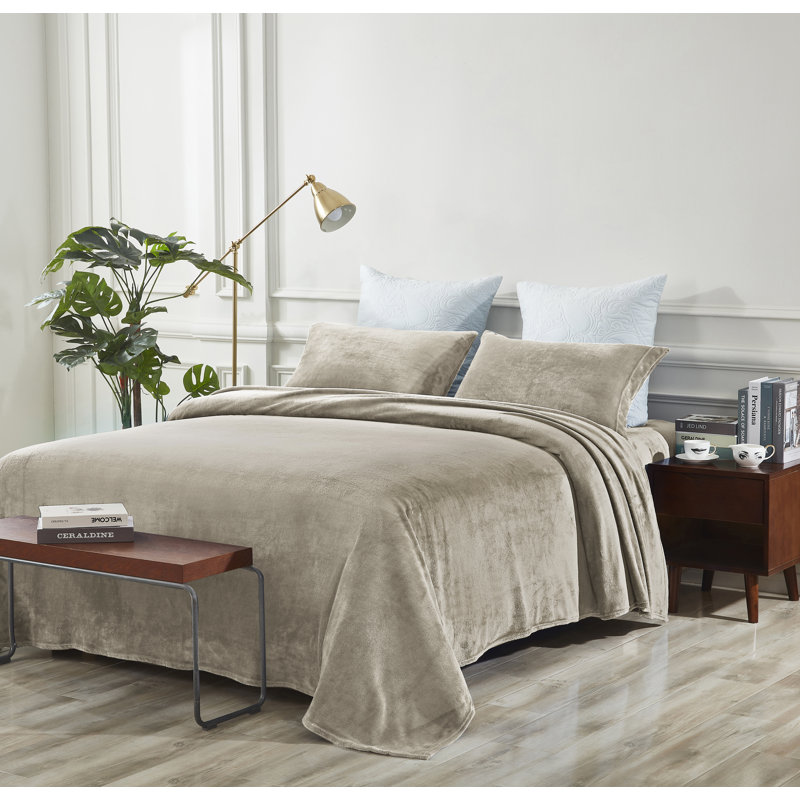 Fleece / Microfiber Machine Woven Sheet Set, Queen Sheet Set + Fitted Sheet + 2 Pillowcases, Taupe