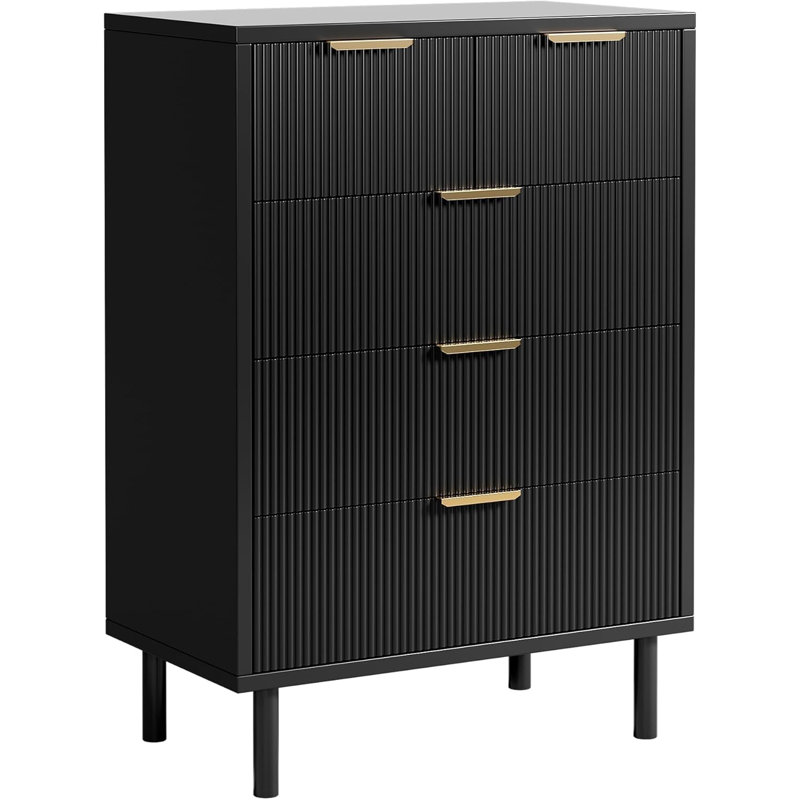 Wave Fluted 5 Drawer Dresser for Bedroom, Tall Dressers Chest of Drawers,Closet Dresser Organizer w/Anti-Tipping Device and Metal Legs for Hallway