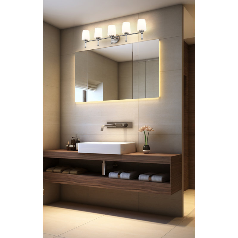 Meuble-lavabo 5 lumières Henri, Nickel brossé