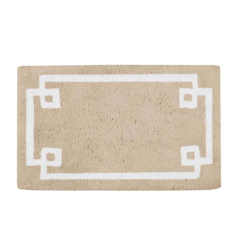 Beige Cotton Tufted Geometric Border Bath Rug