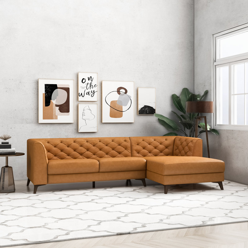 Canapé et chaise longue en cuir véritable Lyle de 103 po de largeur, Accoudoir à droite (vu de face)