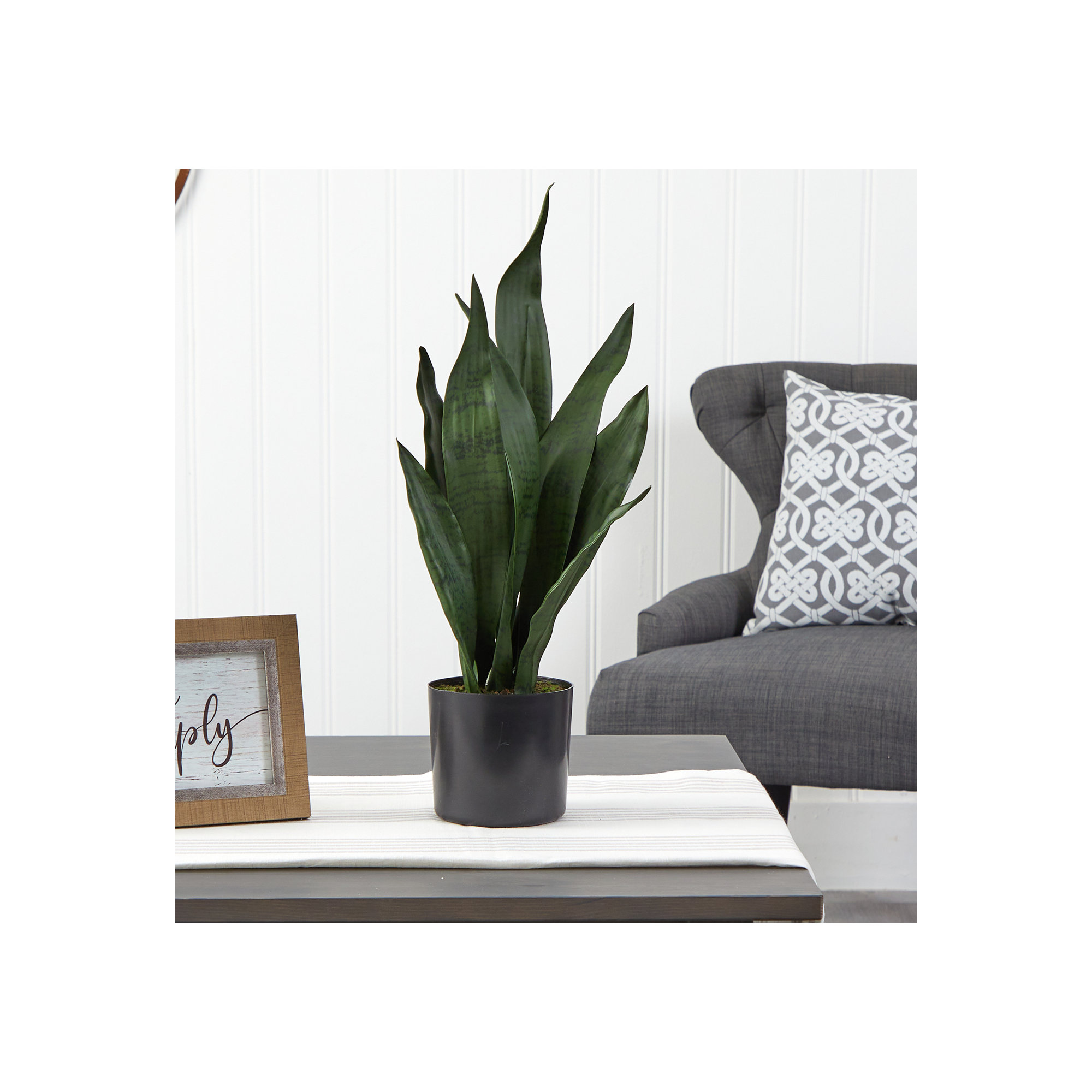 Faux Snake Plant (Sansevieria) Plant in Pot, Green, 22" H x 5" W x 5" D