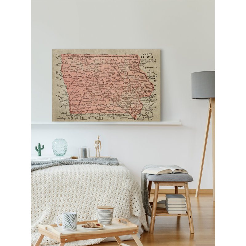Carte de l'Iowa - impression sur toile tendue, H 24 po x l 36 po x 1,5 po