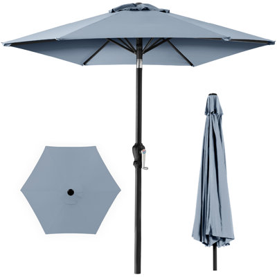  10Ft Outdoor Steel Market Patio Umbrella W/ Crank, Tilt Push Button, 6 Ribs - Breeze Blue