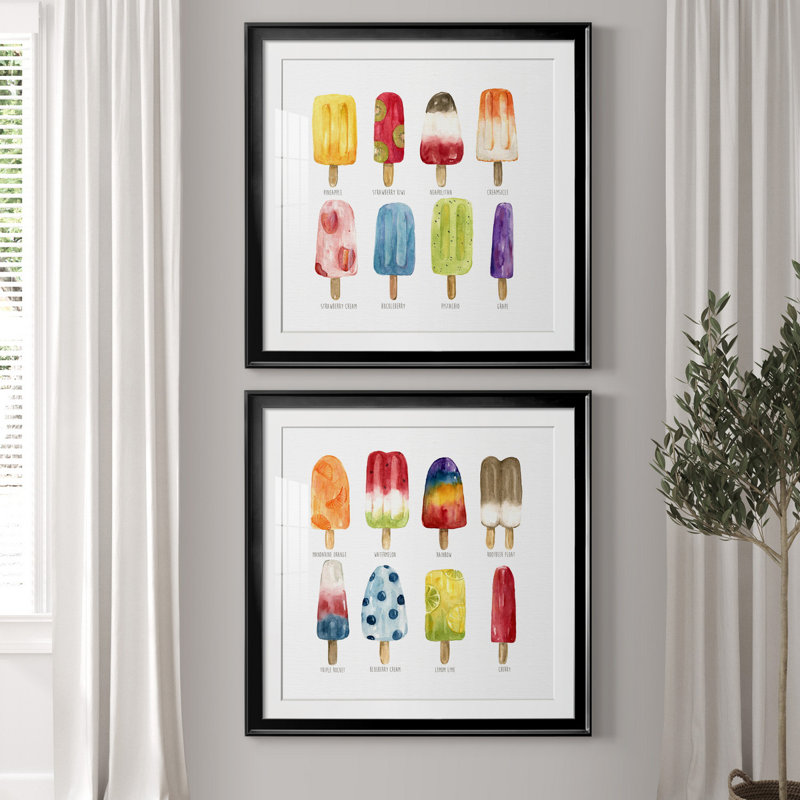 Popsicles Come Chill - ensemble de 2 reproductions, H 26,5 po x l 53 po x P 1,5 po, Blanc, Papier encadré noir