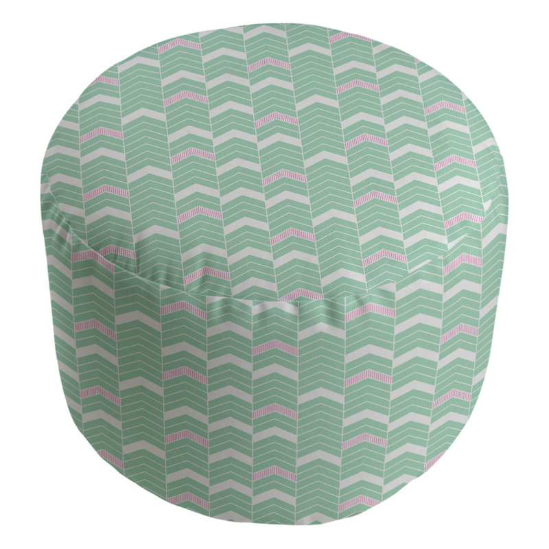 Upholstered Pouf, Green/Pink