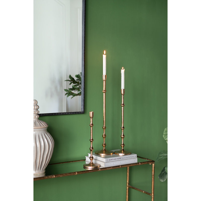 Porte-bougie effilé mince en aluminium avec accents de perles, bronze