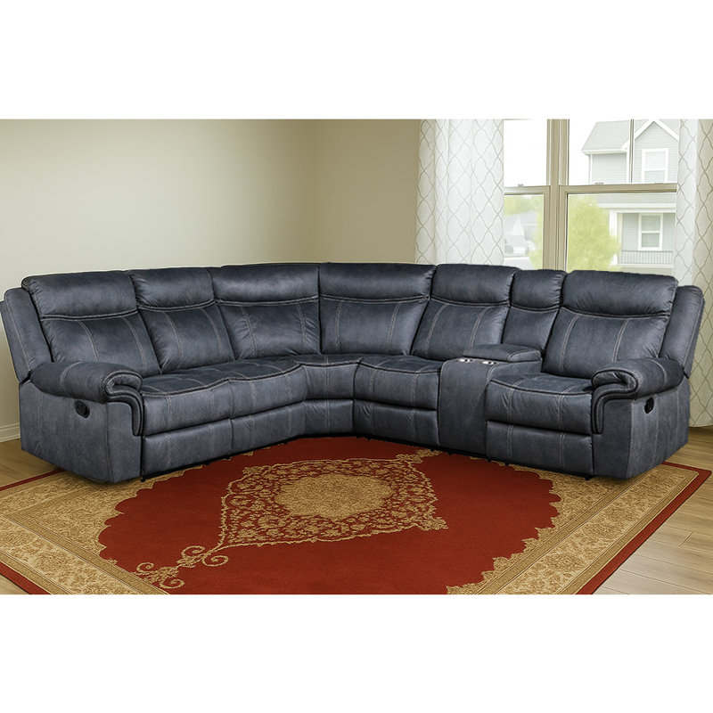 Canapé modulaire inclinable manuel en cuir 113 po avec console Nubuck, Nubuck gris