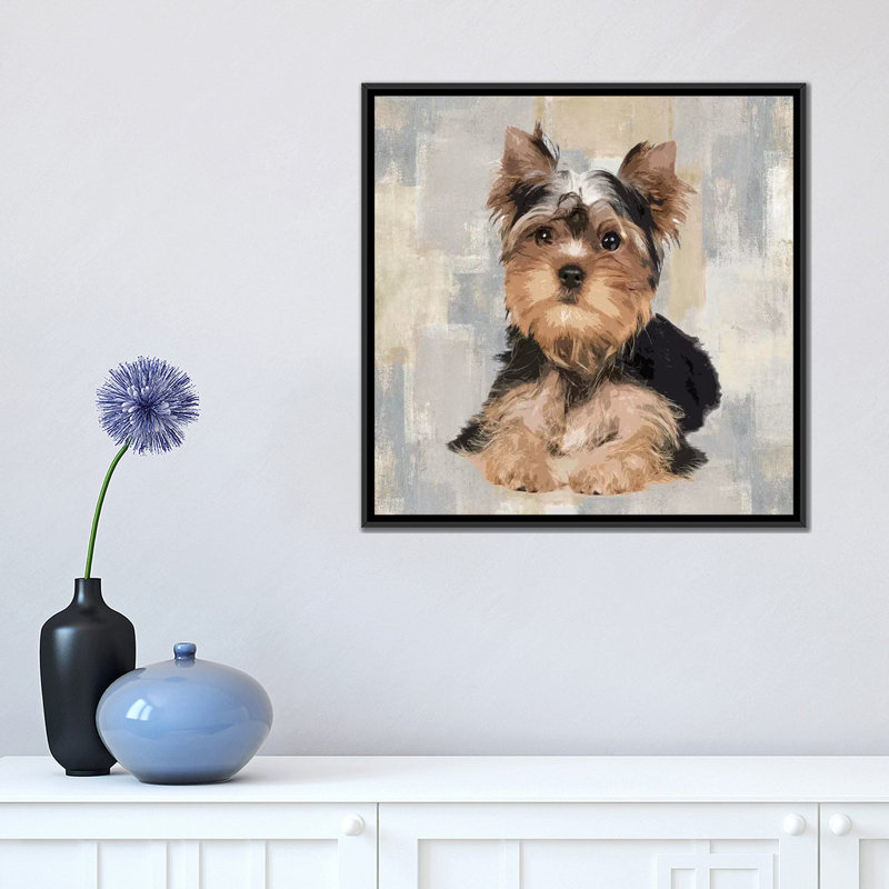 « yorkshire terrier », impression sur toile, H 18 po x l 18 po x P 1,5 po, Toile avec cadre noir, Pas de tapis