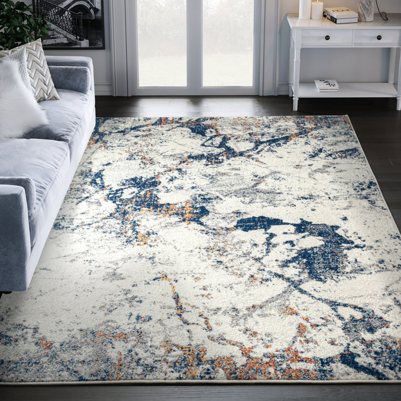 Tapis gris / bleu marine à motif abstrait Zioutas, Rectangle 7 pi 9 po x 10 pi 2 po
