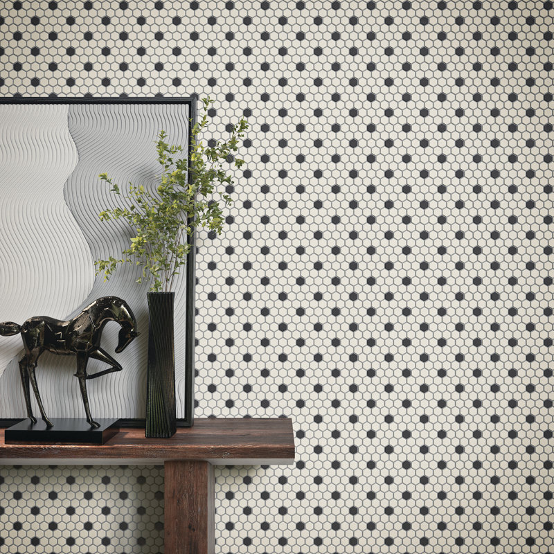 Carreau de mosaïque hexagonal 1 po Daltile Keystones en blanc arctique / noir (12 pièces par carton) (21,00 pieds carrés par carton)