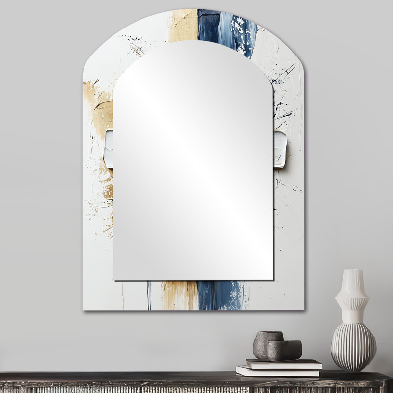 Blue And White Marbled Christianity Cross II - Christianity Arch Decorative Mirror, Traditional Asymmetrical Large Wall Mirror, Printed Metal Art