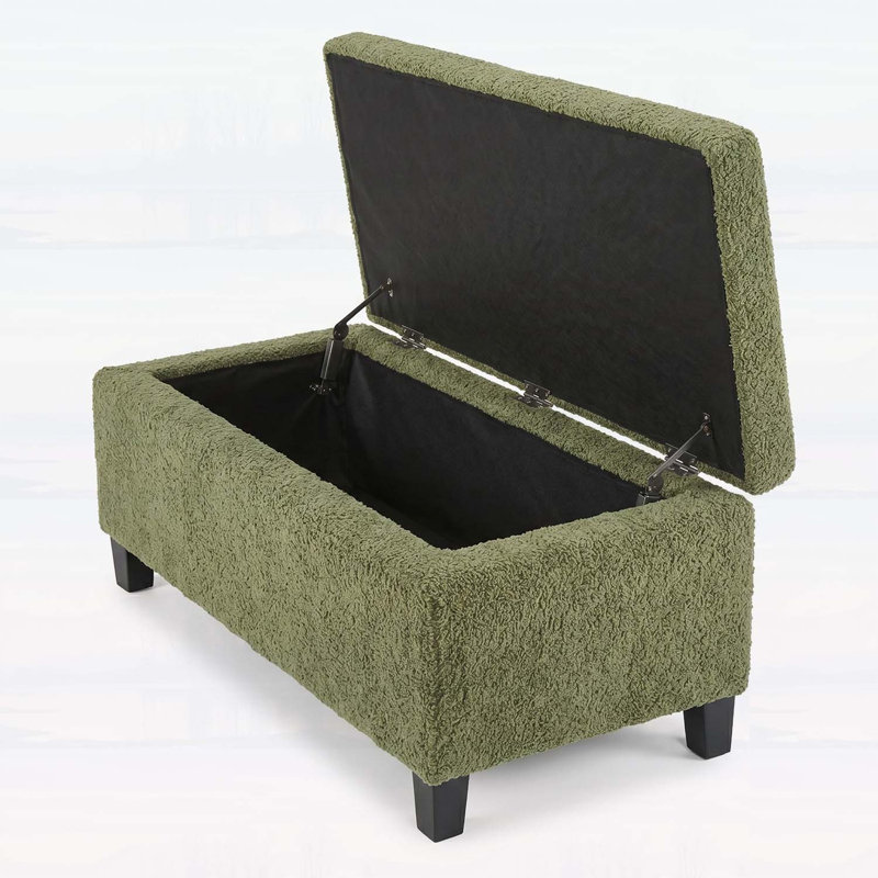 Repose-pieds de rangement rétro vert avec couvercle rabattable, tissu d'assemblage facile et pieds en bois d'hévéa