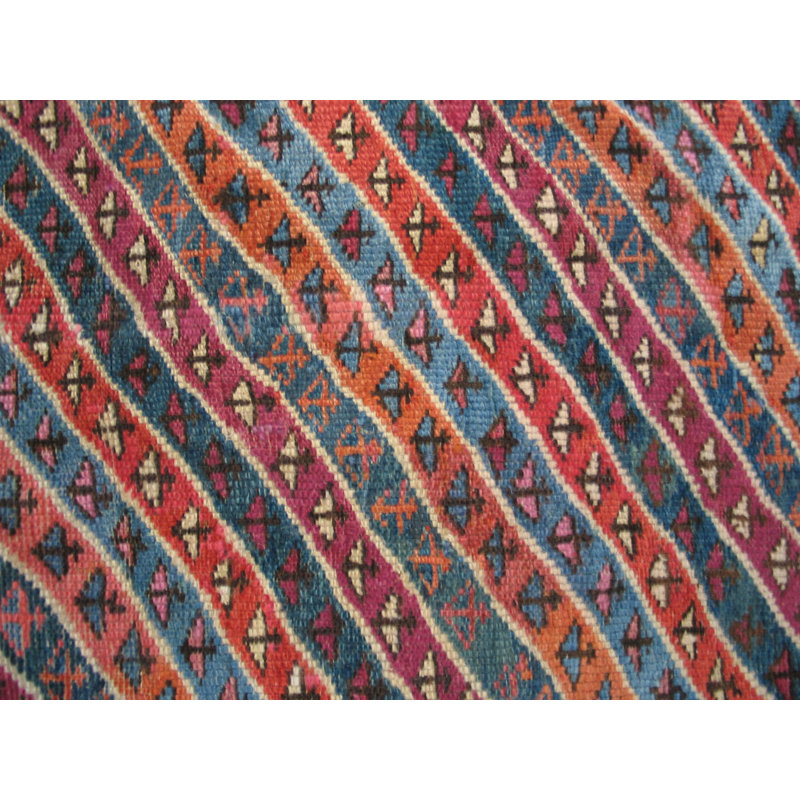Tribal Geometric Striped Antique Caucasian Karabagh Knotted Rug