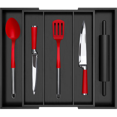 Hallsboro 2.36" H x 17.5" W x 13.58" D Adjustable Flatware & Kitchen Utensils Drawer Organizer