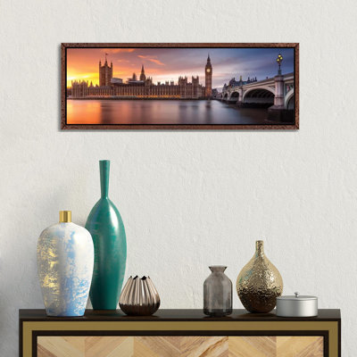 London Palace Of Westminster Sunset - Panoramic Print on Canvas