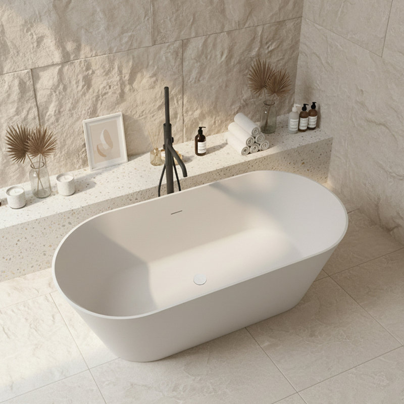 63'' x 29.53'' Freestanding Soaking Solid Surface Bathtub