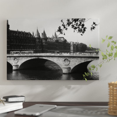 «1930 Hotel de Ville and Bridge on River Paris Paris France», reproduction de photo sur toile tendue