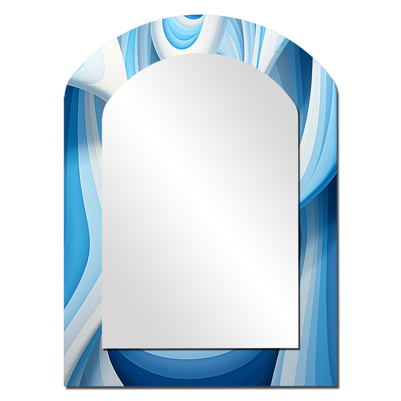 Op Art Blue Focus III - Op Art Asymmetrical Large Mirror, Modern Arch Unique Wall Mirror Decor, Printed Metal Art, 34" x 25"