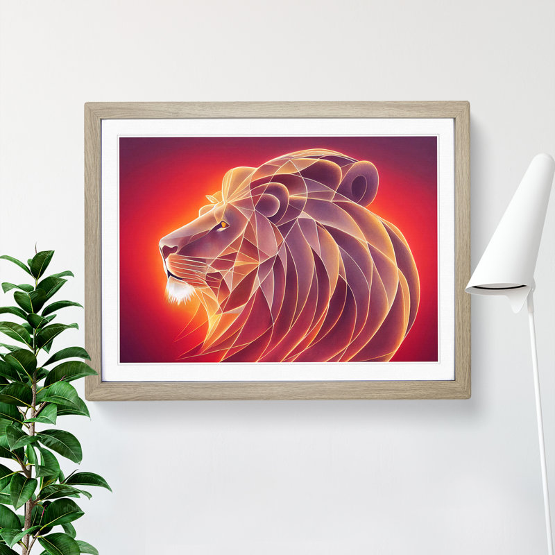 XH1022-8880X The Abstract Lion - Single Picture Frame Print, 34cm H x 46cm W x 2cm D, Oak Framed