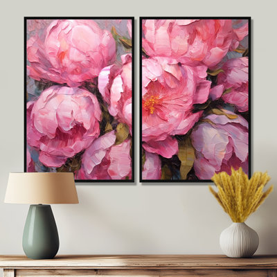 Pivoine rose Perfection I - grande décoration murale florale 2 panneaux