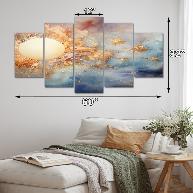 Meteors Celestial Burst - Asteroids Wall Decor - 5 Panels