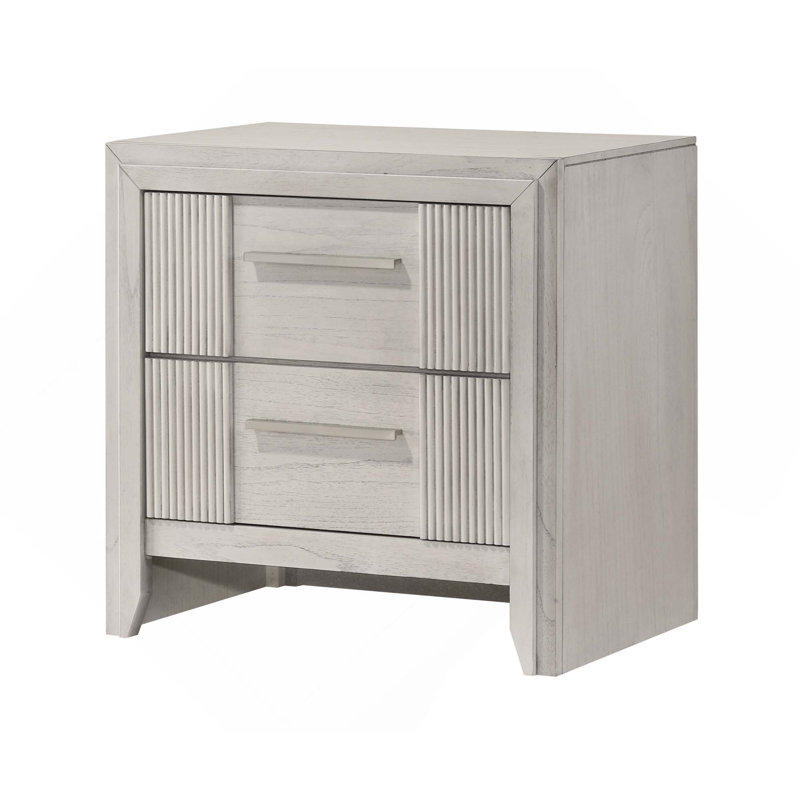 Table de chevet contemporaine en bois 2 tiroirs 1pc, Blanc antique