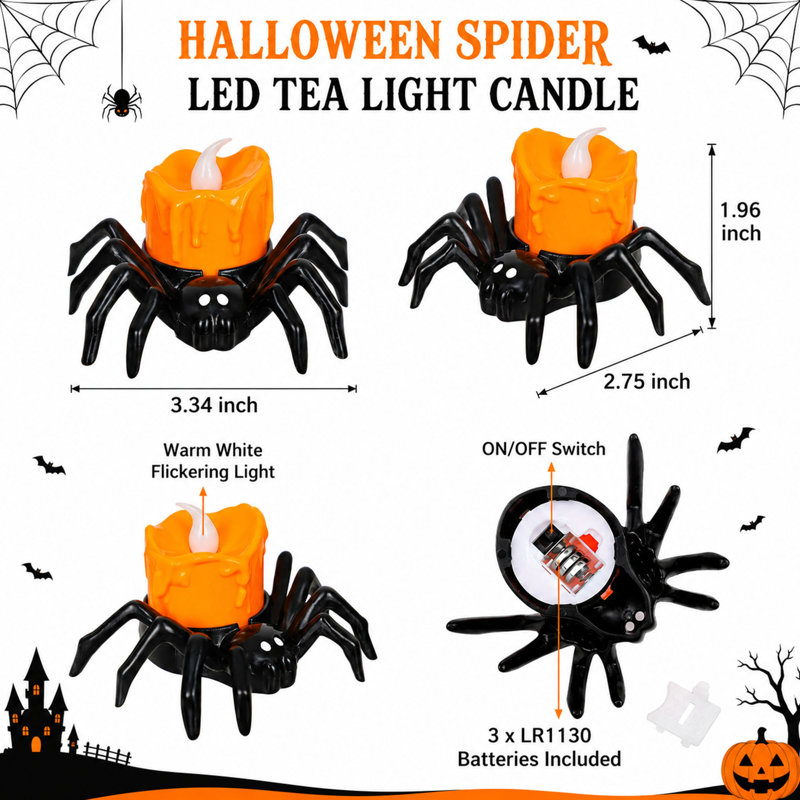 6 bougies théières sans flamme à DEL Spider