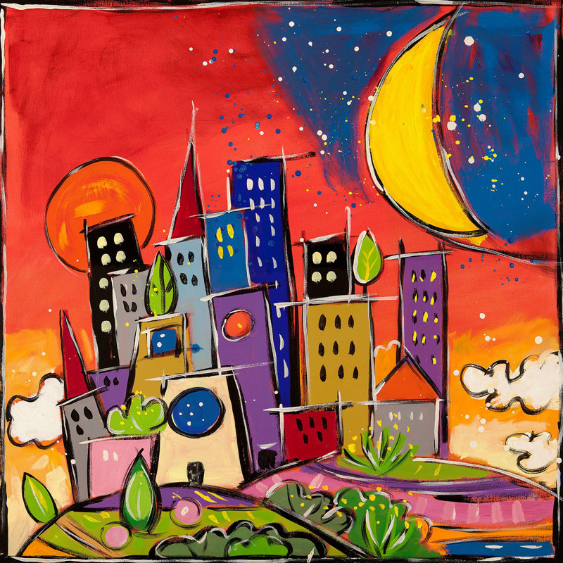 1WA6239 Colourful Art: Red In The Evening by Wallas - Wrapped Canvas Art Prints, 70cm H x 70cm W