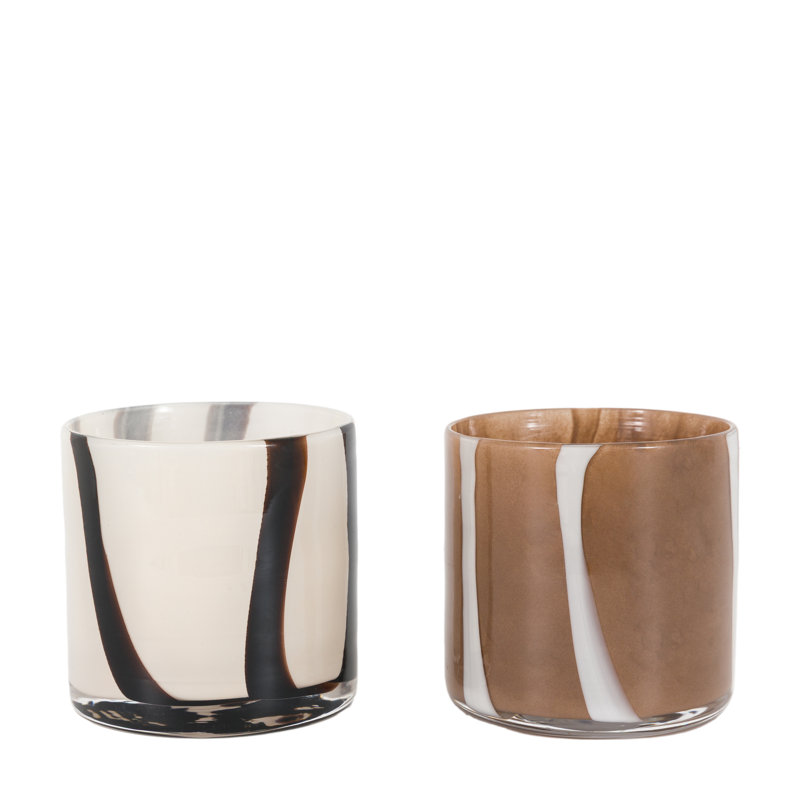 2 Piece Glass Tabletop Tealight Holder Set, Brown/White