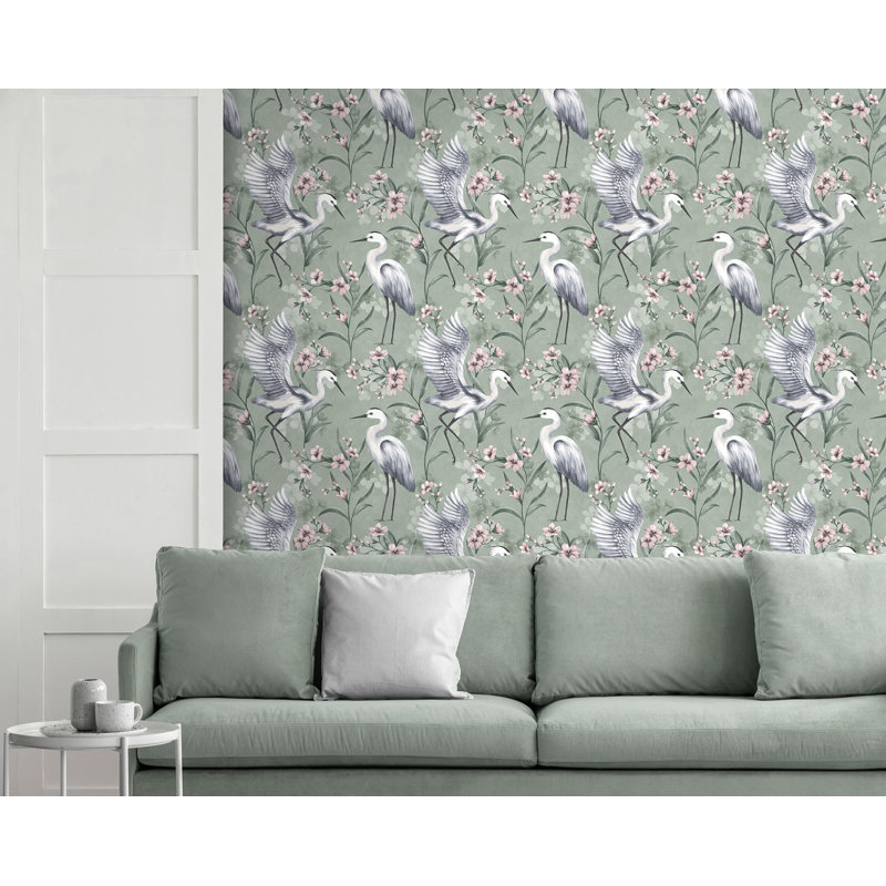 Simonetta Seafoam Heron Wallpaper